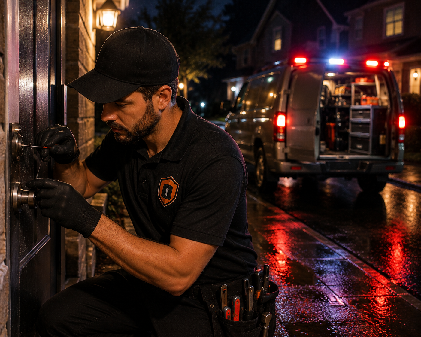 24 hour emergency locksmith van responding to lockout in Auburn WA at night