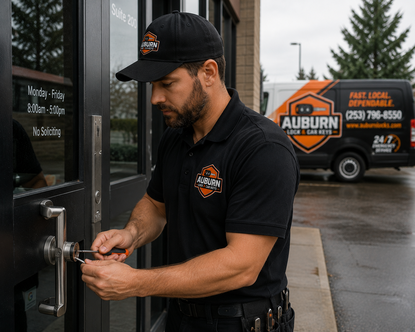 Auburn locksmith extracting a broken key from a residential deadbolt cylinder using professional key extraction tools