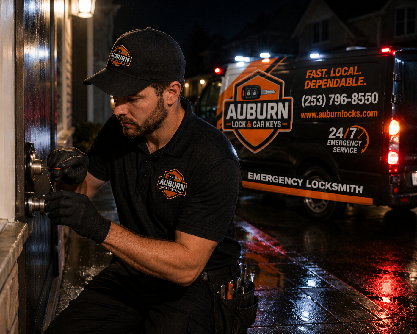 Auburn Lock and Car Keys technician unlocking a car door using professional automotive locksmith tools